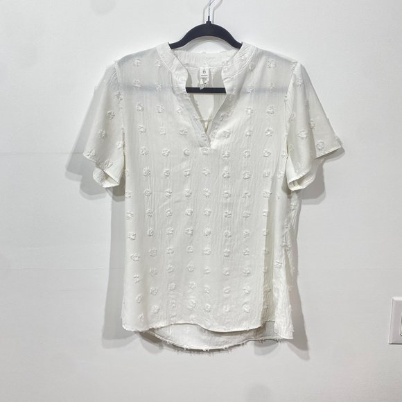 Nordstrom Tops - Nordstrom white V-neck Chiffon polka dot Tee Shirt, Size M